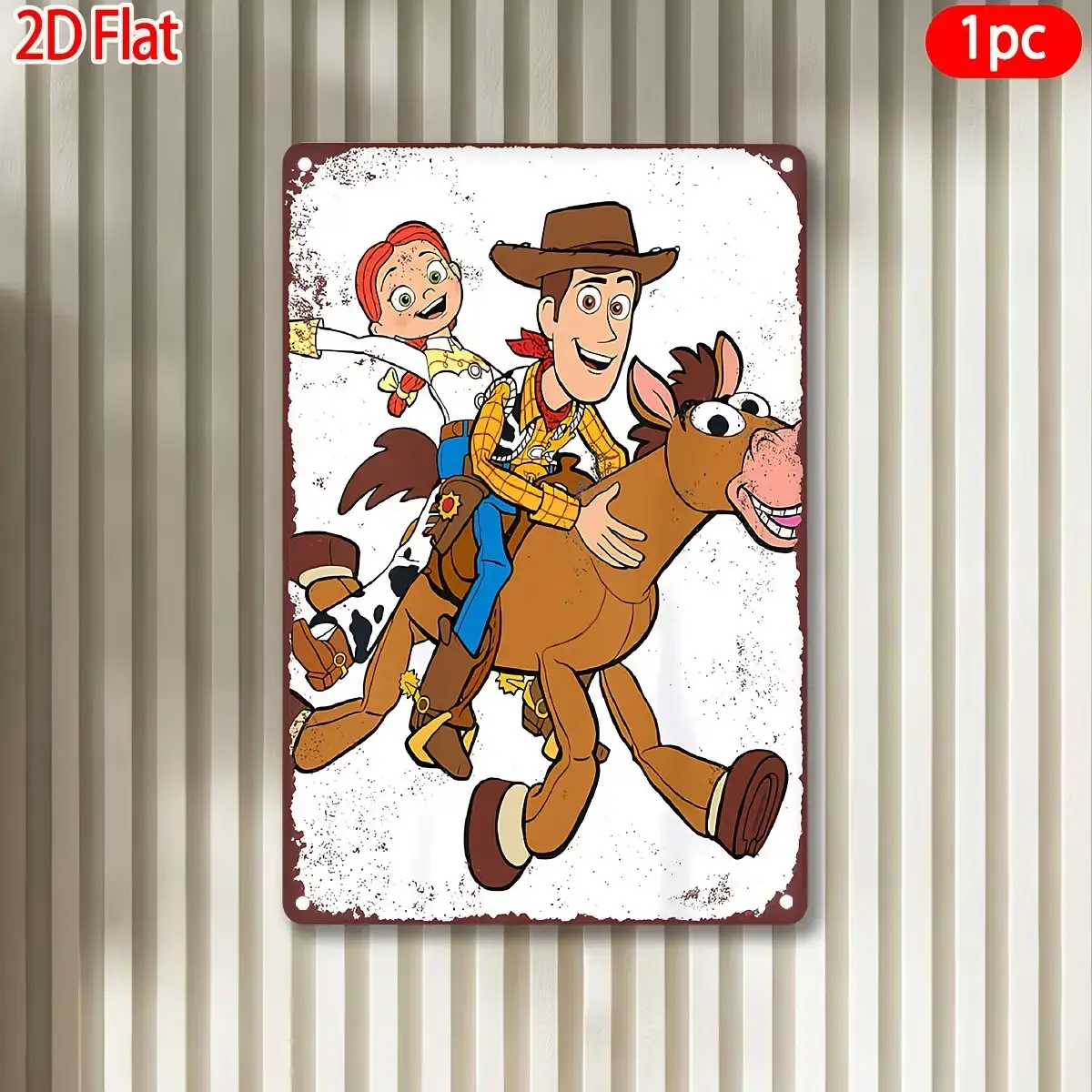 DISNEY CLASSIC Toy Story Metal Tin Sign - Woody & Jessie Riding Bullseye Waterproof Print Wall Decoration, Retro Cartoon Plaque Gift for Kids Room, Man Cave, Water Proof