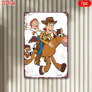 DISNEY CLASSIC Toy Story Metal Tin Sign - Woody & Jessie Riding Bullseye Vintage Wall Decor, Retro Cartoon Poster for Kids Room Bedroom Man Cave Game Room