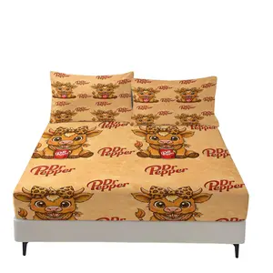 Retro Dr Pepper Highland Cow Non Fading Fitted Sheet,Fun Soda Lover Home Bedding Set,Including 1 Bed Sheet and 2 Pillowcases,Anti Slip Dust Cover Suitable for Bedrooms and Guest Rooms,Suitable for Personal Use or Gift Giving