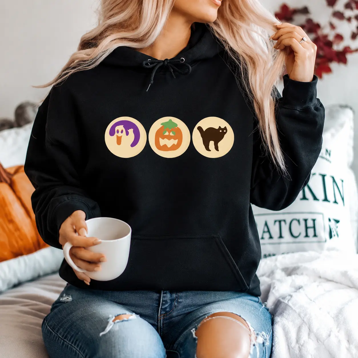 Halloween Sugar Cookie Sweatshirt, Spooky Season Cat Pumpkin Boo Ghost Crewneck, Halloween cookies Tee, Cute Fall Halloween Graphic Pullover, Autumn Pumpkin Shirt, Ghost Cat Lover Gift, Cozy Halloween Outfit
