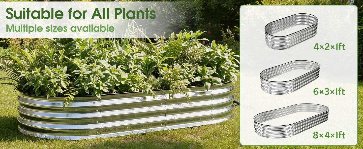 Raised Garden Bed, Outdoor Planter Box with Open Bottom Design, Metal Large Garden Bed for Vegetables, Herbs & Flowers, Rustproof for Backyard & Patio, Silver Raised Garden Bed, Outdoor Planter Box with Open Bottom Design, Metal Large Garden Bed for Vegetables, Herbs & Flowers, Rustproof for Backyard & Patio, Silver