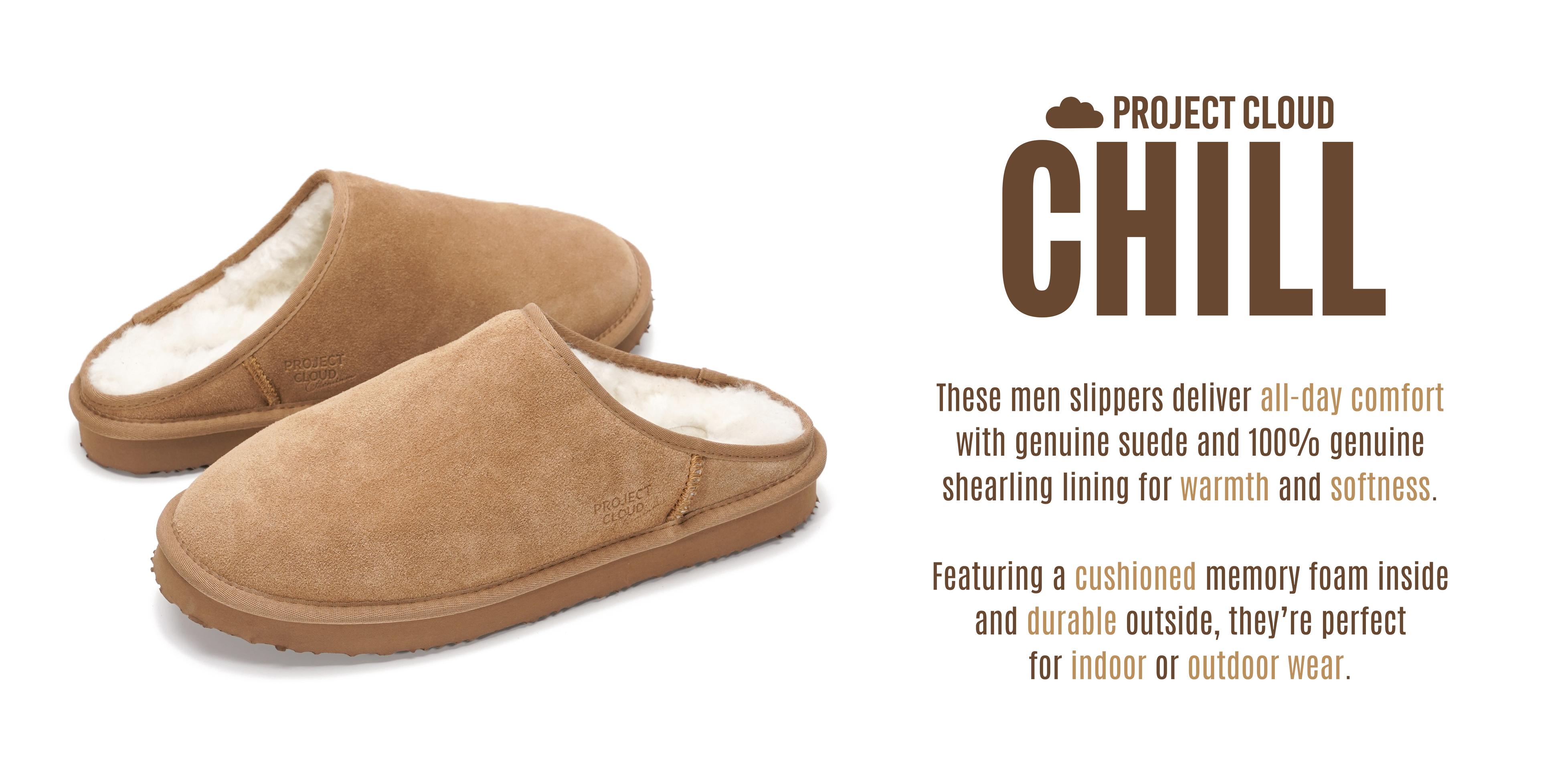 Project Cloud Men's | Genuine Leather House Slippers | Memory Foam | Lightweight | Non-Slip - Chill