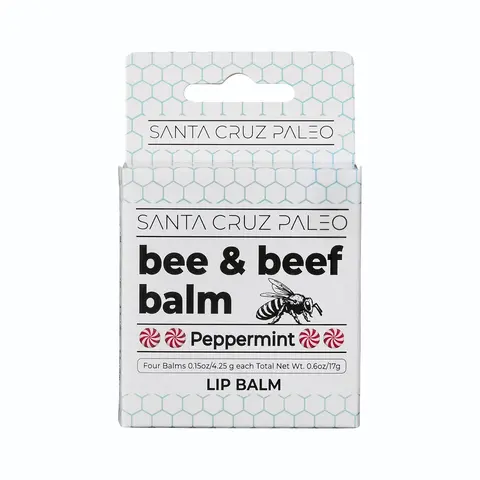 Santa Cruz Paleo Grass Fed Beef Tallow & Beeswax Lip Balm - 4 Pack - Beef Tallow for Skin Care, Lip Moisturizer, Hypoallergenic for Sensitive Skin, Long Lasting & Vitamin Rich