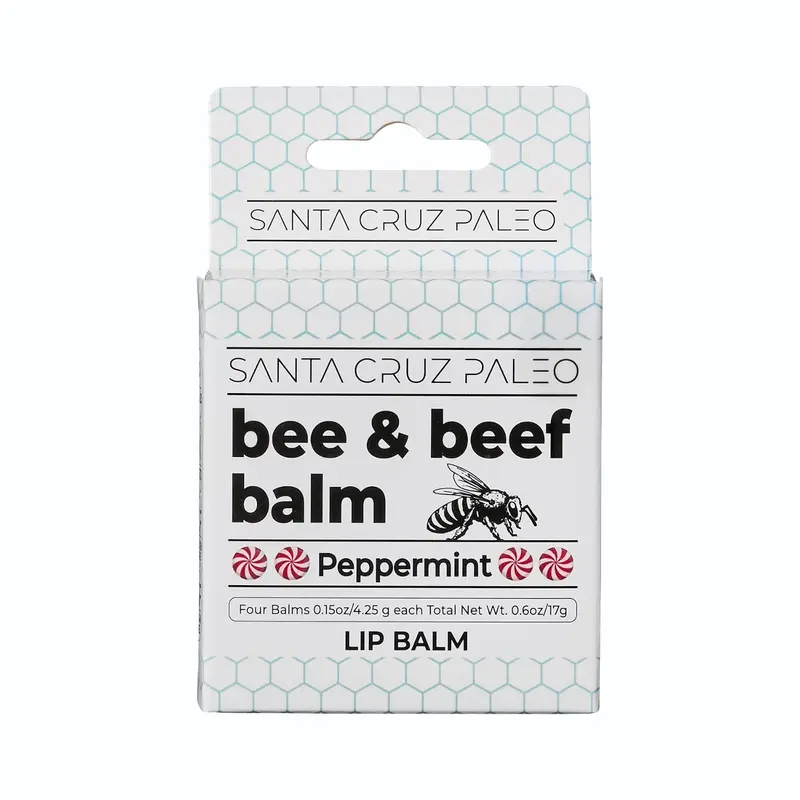 Santa Cruz Paleo Grass Fed Beef Tallow & Beeswax Lip Balm - 4 Pack - Beef Tallow for Skin Care, Lip Moisturizer, Hypoallergenic for Sensitive Skin, Long Lasting & Vitamin Rich