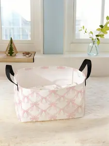 Bow Pattern Storage Basket with Handle, Multi-functional Storage Basket, Foldable Clothes Storage Basket, Home Organizer for Living Room, Bathroom, Kitchen, Collapsible Baskets