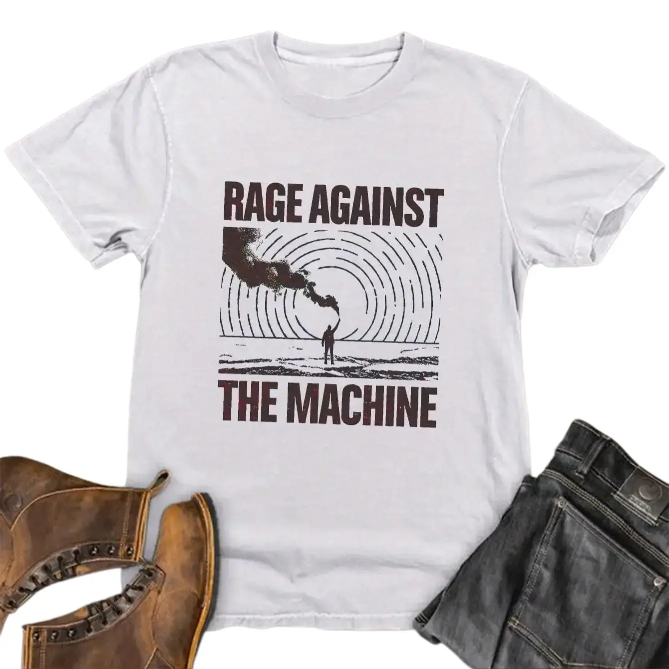 Men'S Rage Against the Machine Graphic Tee, Casual Crew Neck Short Sleeve T-Shirt, 100%25 Polyester Knit Fabric, Medium Stretch, Summer Top for Going Out- H Fit, 150gsm