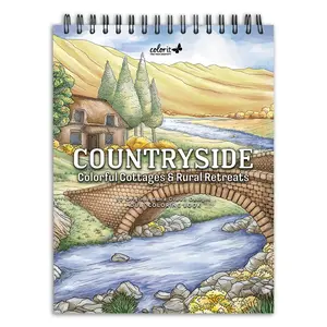 Countryside: Colorful Cottages and Rural Retreats Spiral Bound Adult Coloring Book, 50 Illustrations of Country Scenes, Thick Paper, Perforated Paper, Lay Flat Hard Cover, Ink Blotter Paper