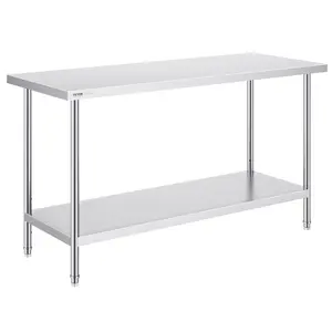 VEVOR Stainless Steel Prep Table, 24 x 60 x 34 Inch, 840 lbs Load Capacity, Heavy Duty Metal Worktable with 3 Adjustable Height Levels, Commercial Workstation for Kitchen Garage Restaurant Backyard