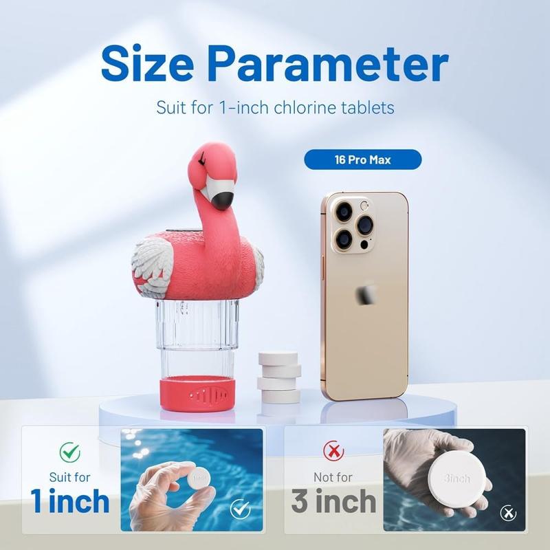 Flamingo Pool Chlorine Floater 1 Inch Powered Night Glow&Pool Decoration Floating Dispenser for Pool,Wedding,Party,Hot Tub,SPA(Chlorine Tablet Not Included) 02-20250212