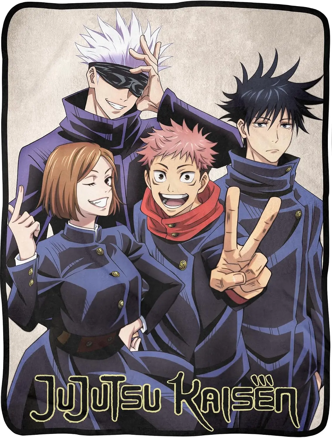 Jujutsu Kaisen Anime Throw Blanket | Main Four Gojo Yuji Megumi Nobara Poster Lightweight Super Soft Fleece Throw Blanket for Bed & Couch