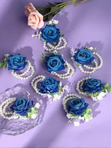 Elegant Faux Pearl & Flower Decorated Wrist Corsages, Fashionable Wrist Corsages for Wedding Party, Wedding Bridal Party Formal Occasions Accessories