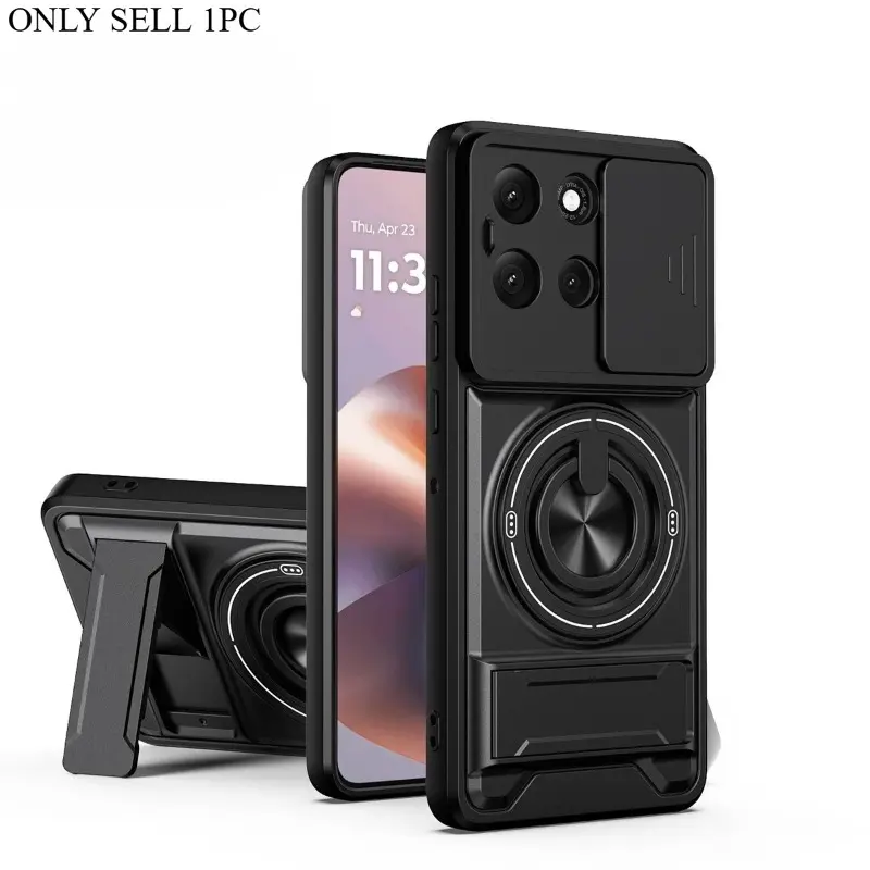 Magnetic Smartphone Protective Shockproof TPU Soft Shell Case for Motorola Moto G35 G55 G86 G53 G34 G56 G84 G64 G45 5G G54 Slide Camera Protection Lens Ring Stand Cover