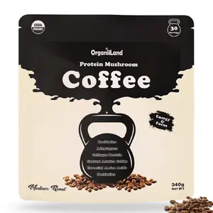 OrganiiLand Protein Mushroom Coffee | Ground Coffee with Collagen, Lion's Mane, Chaga, Turkey Tail, Reishi, Maitake, L-Theanine | 30 Servings