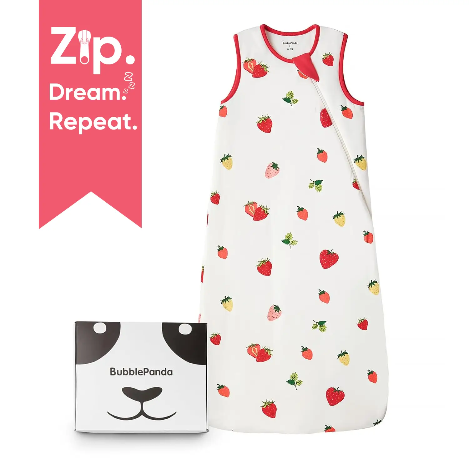 BubblePanda-Bamboo Baby Sleep Sack | 0–36M | 0.5 / 1.0 / 2.5 TOG | Ultra-Soft & Breathable | 2-Way Zipper | Strawberry, Dino & Shark Prints