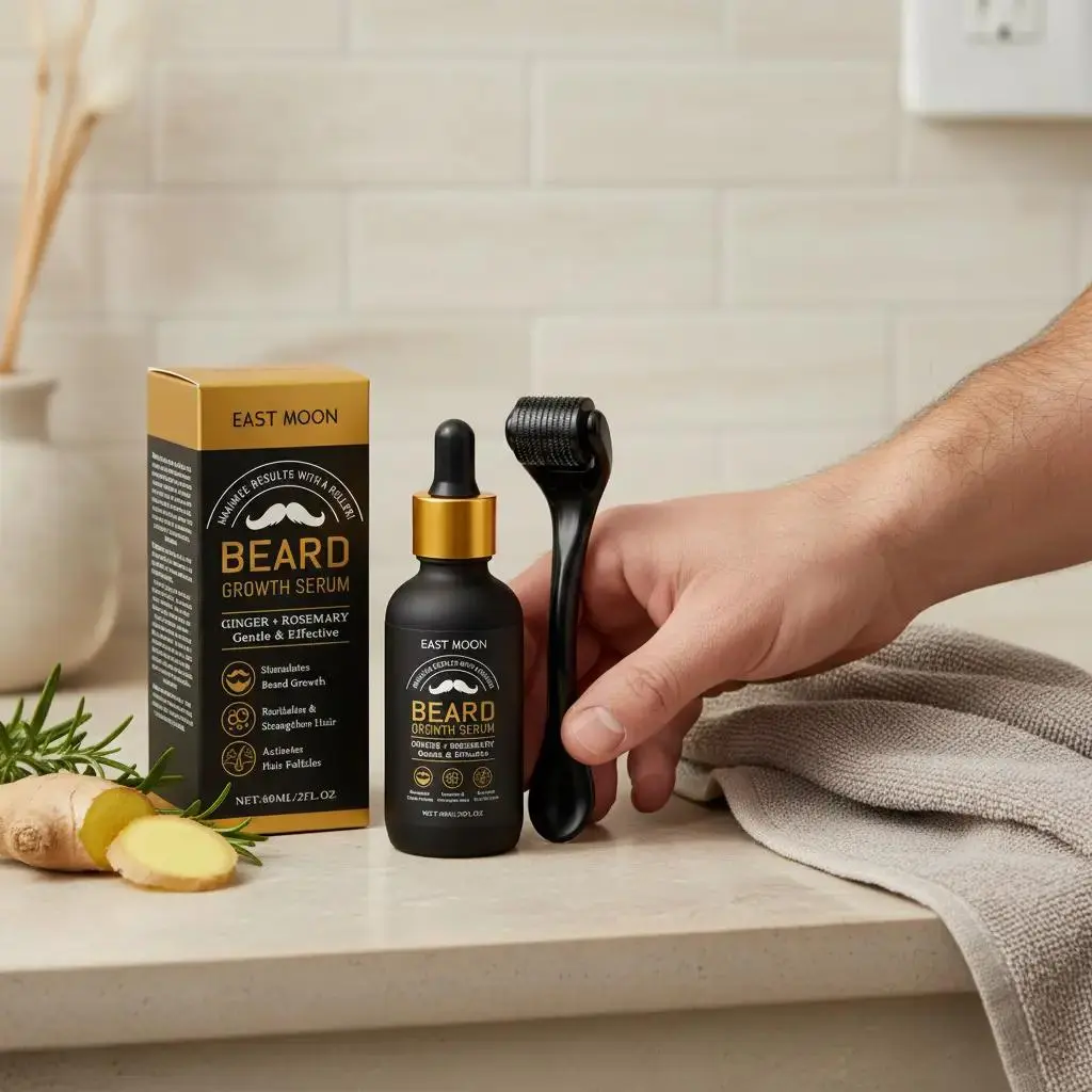 Men's Hair & Beard Care Set with Curling Tongs Collagen Rosemary Leaf & Ginger Root Oil for Softening Nourishing Beards Perfect Gift for Dads Brothers and Boyfriend