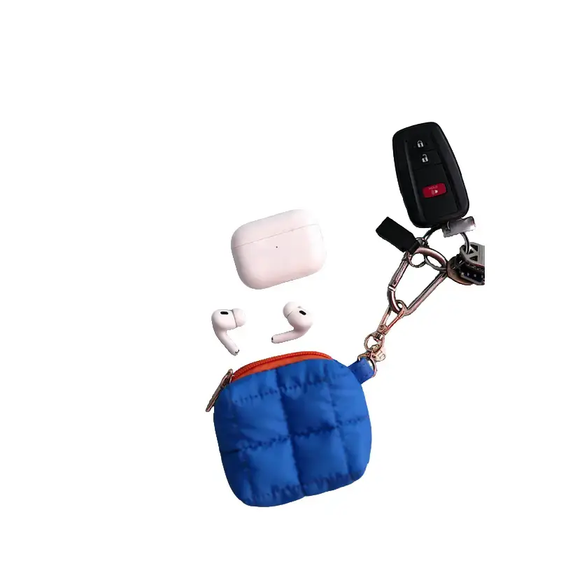 Earbud Puffer Case Keychain - Cobalt/Orange