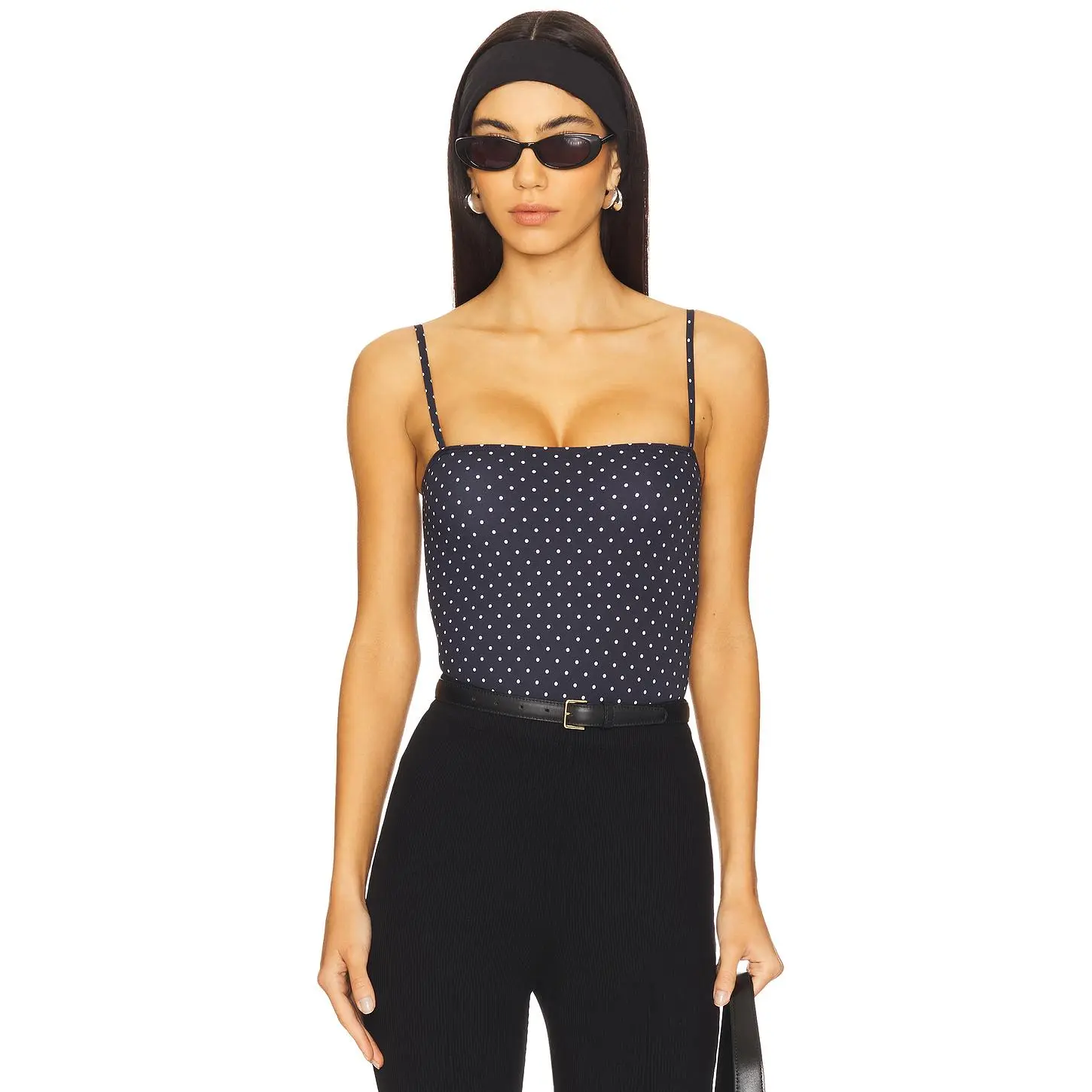 Commando Classic Print Straight Cami Bodysuit in Black & White Polka Dot