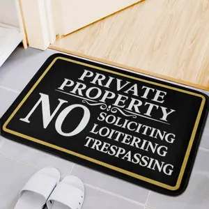 Private Property No Soliciting Loitering Trespassing Doormat, Black Gold Decorative Entryway Rug, Non-Slip Indoor Outdoor Floor Mat for Home Yard