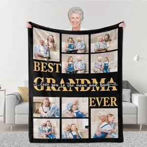 Eyesoul Personalized Mother's Day Blanket Gifts for Best Grandma Ever, Custom Blanket with Photo, Customized Birthday Gifts for Grandma Nana from Granddaughter Grandson