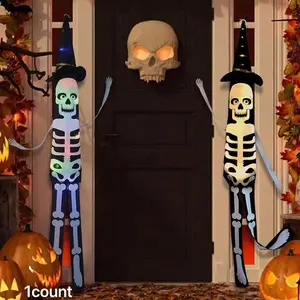Halloween Themed Hanging Ghost Skeleton Lantern, Luminous Outdoor Decor, Spooky Door and Yard Hanging Light for Garden Decoration, Ornaments