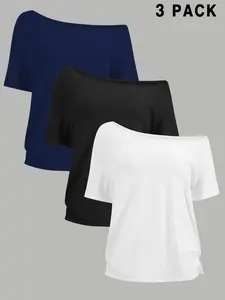 2026 New 3 Pack Women Asymmetrical Oblique Shoulder T Shirt Casual Soft Comfy Loose Fit Solid Color Summer Blouse Trendy Y2K Streetwear for Teen Girls Ladies Daily Going Out Shopping Vacation School Work Multiple Colors Available