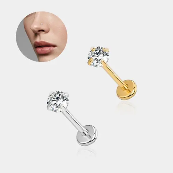 Titanium Threadless Nose Piercing Stud Shiny CZ Gold Silver Hypoallergenic No Tarnish Push Pin Nose Stud Everyday Wear 20G