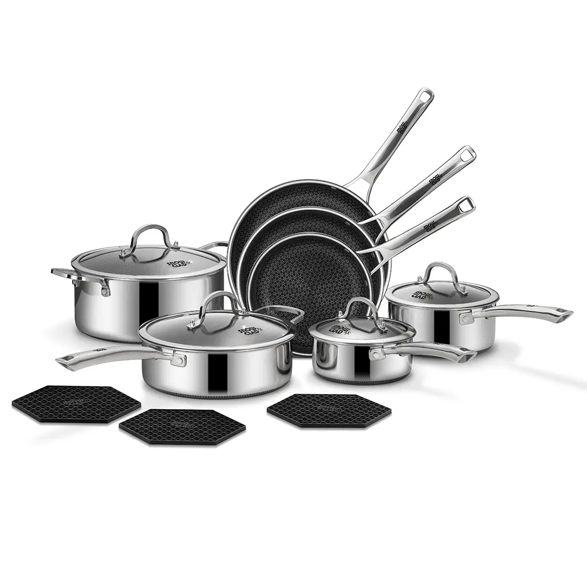 SNOWCLAD 14-Piece Thermal Hybrid Nonstick Metal Cookware Set with Lids, Including Saucepan, Induction Compatible, Oven & Dishwasher Safe, PFOA-Free Non Stick Pot Setas for Cookinga