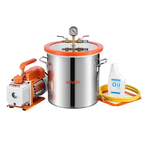 fathersdaygift VEVOR 3 Gallon Vacuum Chamber with Pump, 3.5 CFM, Single Stage Vacuum Pump, Stainless Steel Degassing Chamber Kit with Tempered Glass Lid, 5 ft Hose, for Stabilizing Wood Degassing Silicone Resin