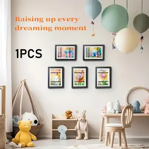 Magnetic Storage Frame with Corner Protection, A4 Wooden Frame, Acrylic Glass, Art Display Wall Mount, Transformable Front Opening