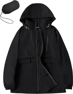 Rain Jacket with Hooded Lightweight Waterproof Raincoats Packable Zipper Pockets Windbreakers