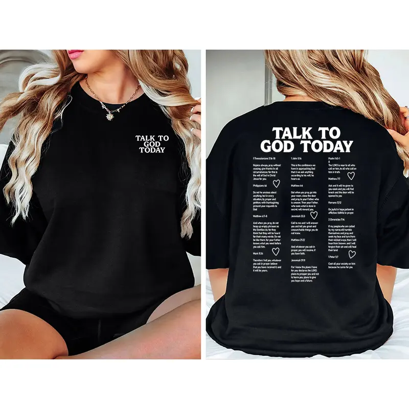 Women's Classic Casual Oversized Cotton Fabric Sweatshirt - Round Neck, Pull-On, Double-Sided Printed "Talk To God Today" Bible Verse Christian Faith Basic Top