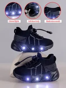 New Children's and Teenagers' Infant Casual Fashion Shockproof Wear-resistant Cool Glowing LED Light Sole Lightweight Breathable Low-top Mesh with Quick Lacing Outdoor Indoor Walking Running Learning Step Sports Leisure Running Shoes