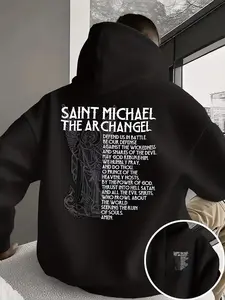 Made in USA, Saint Michael Archangel Faith Unisex Hoodie, Catholic Protector Design Pullover Hooded Sweatshirt, Graphic Casual Hoodies Crewneck, Religious Gift for Men