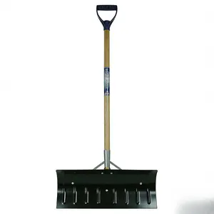 24" Steel Snow Pusher - Fiberglass D-Grip Handle - Heavy Duty Snow Shovel for Driveway, Lightweight Winter Shovel for Removal - Ideal for Various Type of Snowfall - Commercial Grade outdoorfun