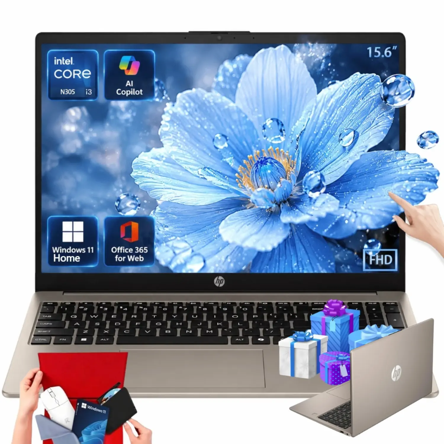 HP 15.6 Touchscreen Laptop, Core i3-N305,up to 32GB RAM, 512GB SSD | 15.6'' FHD Touch Display, Windows 11 Home, Intel UHD Graphics, Laptop for Student & Business, Wi-Fi 6, Bluetooth 5.3,Bundle Accessories