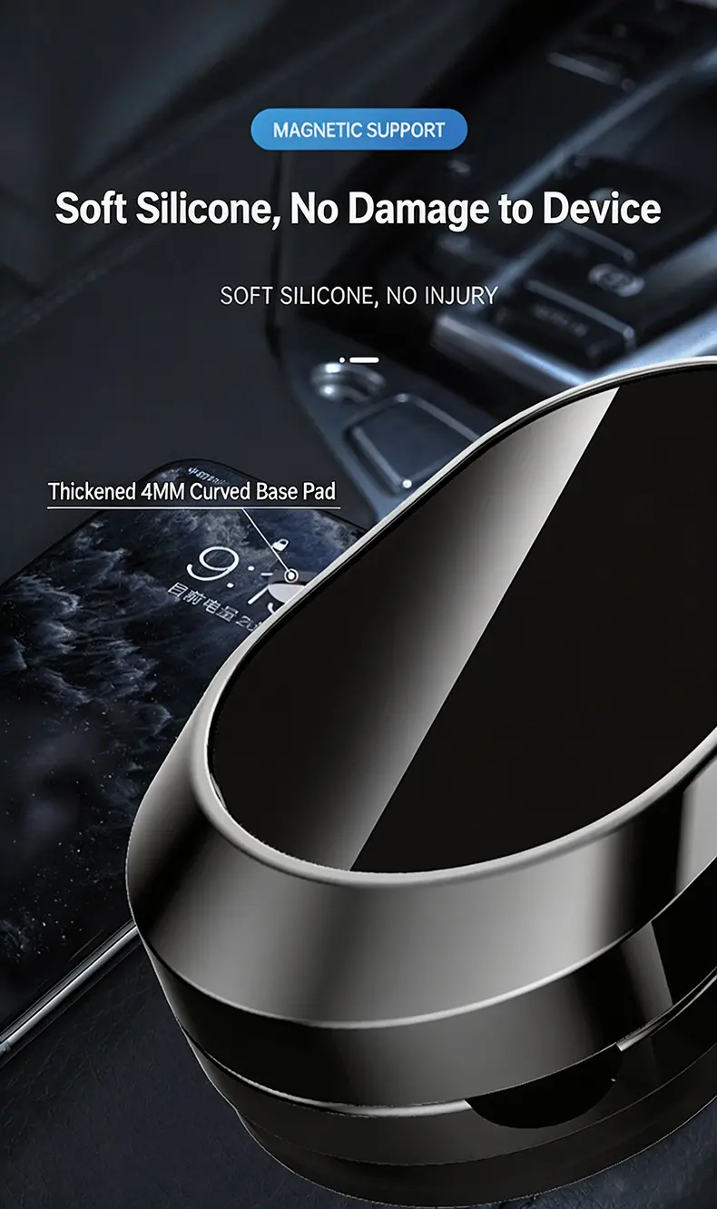 Foldable Metal Magnetic Car Cell Phone Holder - 360° Rotating Dashboard Mount, Adjustable Angle & Height, Strong Hold, Compact Universal Hands-Free Stand, Magnetic Mobile Mount, Car Interior Accessories, Vehicle Accessory