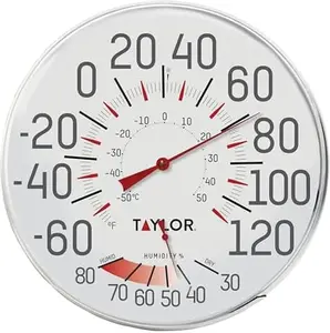 Taylor Precision Products Humidiguide Dial Thermometer – 12-Inch Wall Thermometer & Hygrometer, White