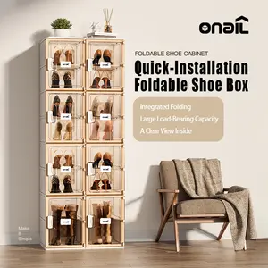 Stackable Shoe Organizer with Magnetic Closure for Easy Access, Suitable for Sneakers, Heels and Casual Shoes - Ideal Home and Dorm Room Organizer (for Entrance),Easy to Install,Portable Folding Shoe Organizer