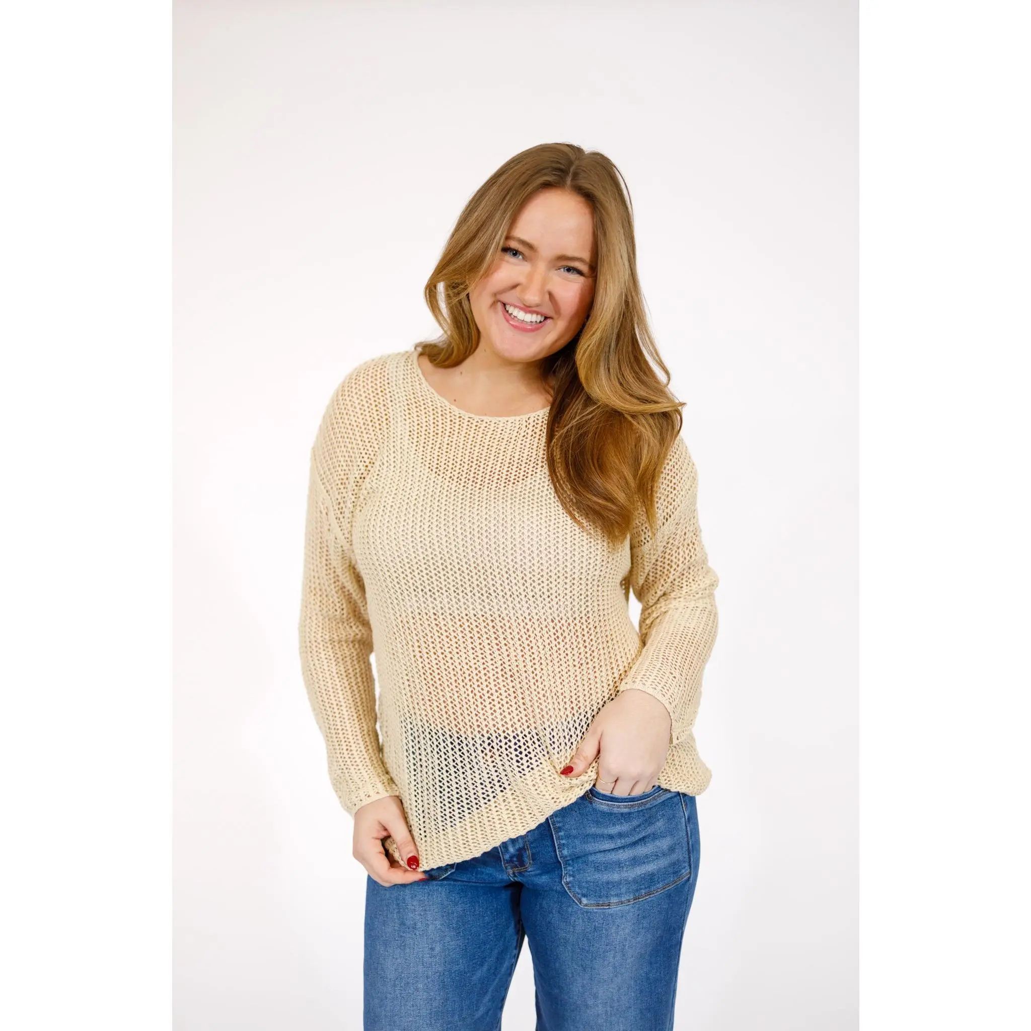 Beige Crochet Knit Sweater