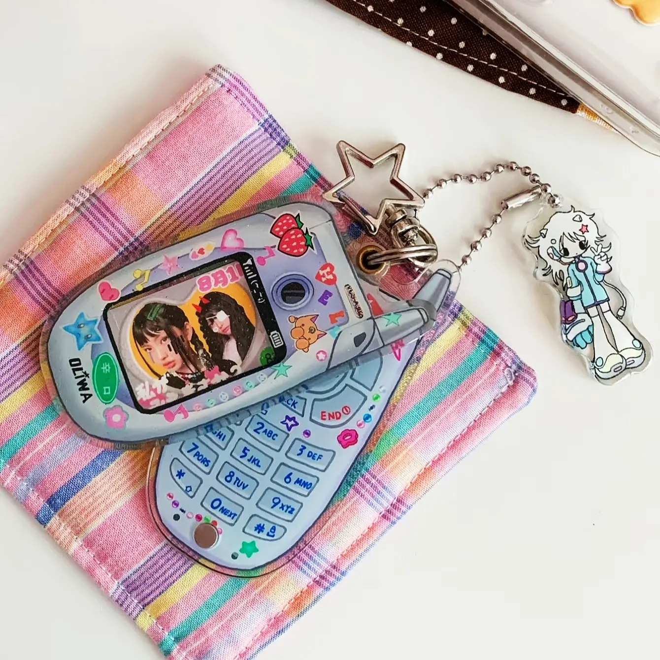 Cute Mini Mobile Phone Photo Frame Keychain, Y2K Style Acrylic
