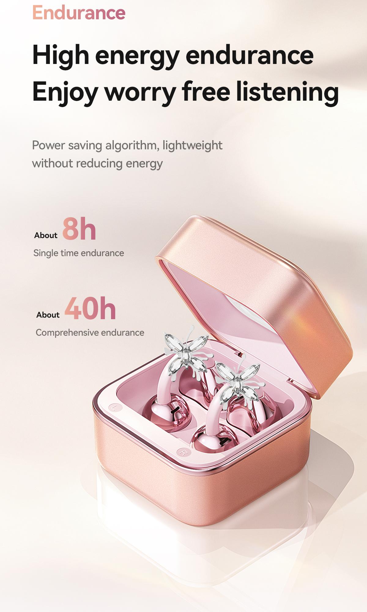 Chengruida M161 headphones,Butterfly earrings Minimalist Aesthetics Butterfly Design Clip-On Headphones, Electroplated Metal Case Comfortable Touch Bluetooth Earbuds