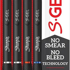 Sharpie S-Gel Series Gel Pens - New, Black Barrel, Medium Point (0.7mm), 4 Count for Arts & Creative Fun