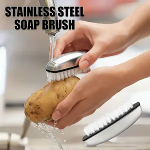 Vegetable Fruit Cleaning Brush, Hard Bristle Stainless Steel Brush, Multipurpose Kitchen Tool, Stainless Steel Soap, Fingernail Toe Cleaning Brush for Odor Eliminating