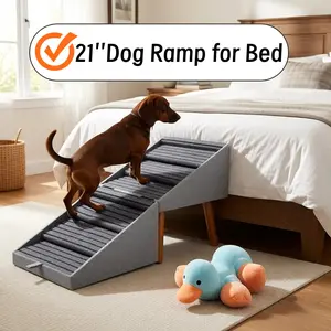 21" Tall Dog Stairs Ramp for Bed | 2-in-1 Wooden Ottoman Dog Ramp, Foldable Pet Steps for Small, Large & Senior Dogs, Helps Protect Joints & Prevent Injury, Stable Solid Wood Feet