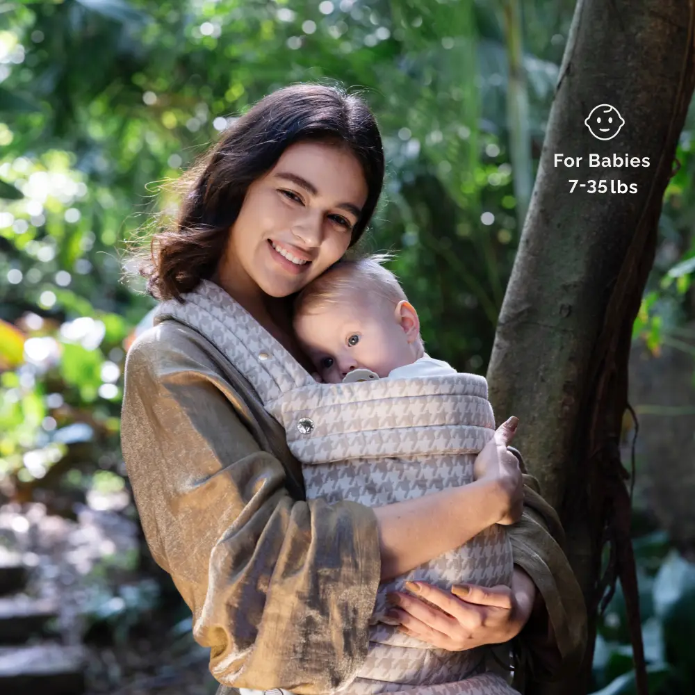 Nest Blanche Baby Carrier for Newborns to Toddlers,Cozy Wrap with Lumbar Support,Soft Houndstooth Fabric, 7-35lbs Adjustable Fit