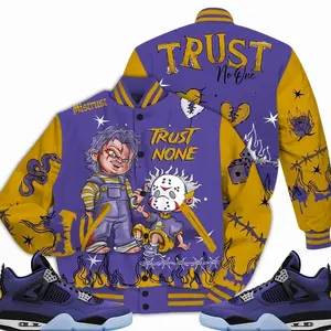 Retro 4 Lakeshow Varsity Jacket, Lakeshow 4s Outfits, Scary Trust No One Unisex T-Shirts To Match Sneakers, Streetwear Style Urban