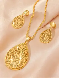 Women's High-Quality Teardrop Jewelry Set, Rhombic Grid Design, Copper Plated 24k, Perfect Gift for Boyfriend & Friends, Daily Wear Accessories