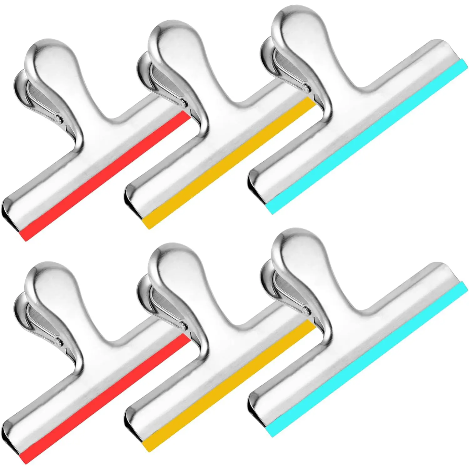 HOUSE AGAIN Stainless Steel Silver Chip Bag Clips Covered with Silicone - NO More Sharp Edges - Air Tight Seal Bag Clips, 5 Inches, 3 Inches and 2.5 Inches