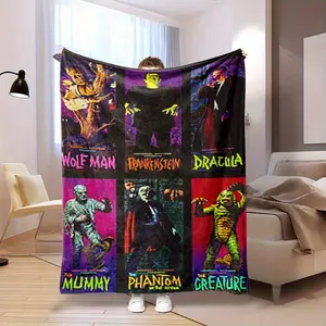 Horror movie monster theme super soft flannel blanket, soft and warm, all-season comfort, suitable for bed, sofa, office and outdoor use
