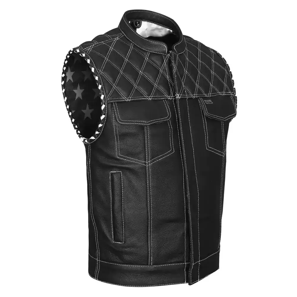 Best Diamond Motorcycle Vest White Stitching MC20109 Best Diamond Motorcycle Vest White Stitching MC20109